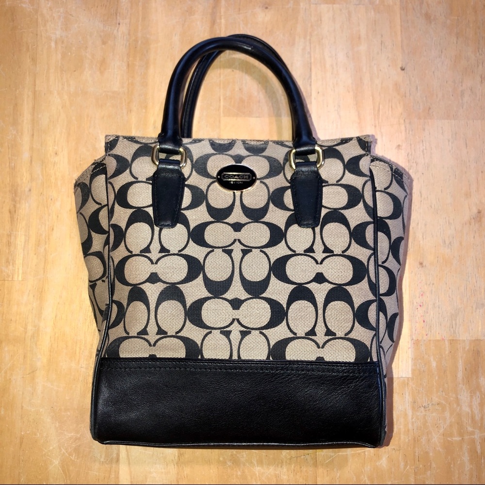 Coach Signature small tote Black and Tan - Picture 1 of 8